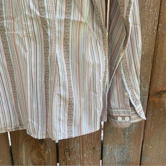 FACONNABLE Women’s Green Orange Floral Stripe Long Sleeve Button Down Size Small - Picture 11 of 12